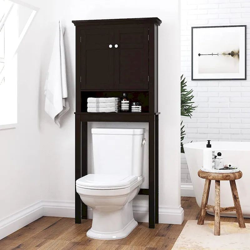 Étagère de salle de bain au-dessus des toilettes avec armoire de rangement et tiroir