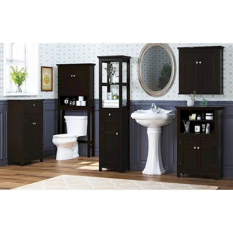 Étagère de salle de bain au-dessus des toilettes avec armoire de rangement et tiroir
