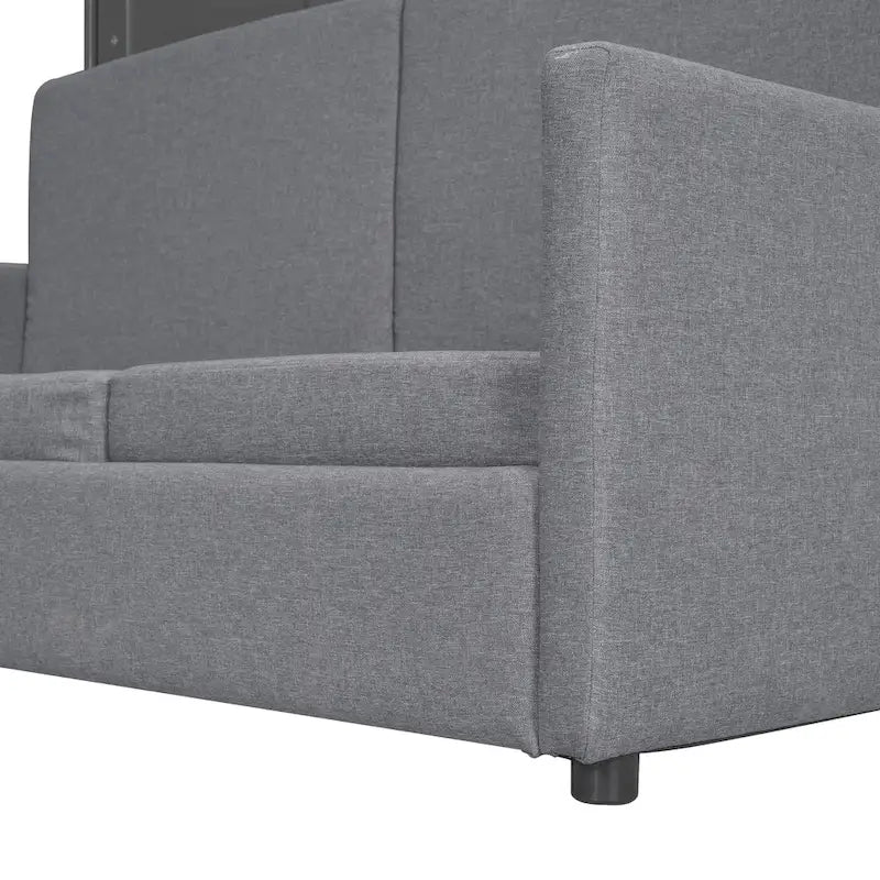 Lit mural escamotable double avec canapé et rangement - Gris