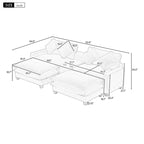 Canapé d'angle en tissu chenille avec poufs amovibles, ports USB, porte-gobelets et rangement