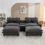 Canapé d'angle en tissu chenille avec poufs amovibles, ports USB, porte-gobelets et rangement