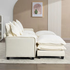 Canapé d'angle en tissu chenille avec poufs amovibles, ports USB, porte-gobelets et rangement