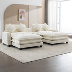 Canapé d'angle en tissu chenille avec poufs amovibles, ports USB, porte-gobelets et rangement