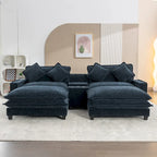 Canapé d'angle en tissu chenille avec poufs amovibles, ports USB, porte-gobelets et rangement