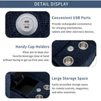 Canapé d'angle en tissu chenille avec poufs amovibles, ports USB, porte-gobelets et rangement