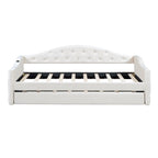 Lit de repos capitonné taille double avec lit gigogne et ports de chargement USB/Type-C, beige