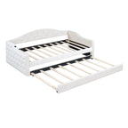 Lit de repos capitonné taille double avec lit gigogne et ports de chargement USB/Type-C, beige