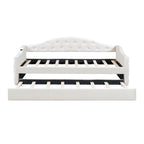 Lit de repos capitonné taille double avec lit gigogne et ports de chargement USB/Type-C, beige