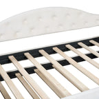 Lit de repos capitonné taille double avec lit gigogne et ports de chargement USB/Type-C, beige