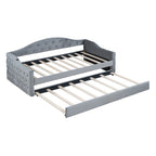 Lit de repos capitonné taille double avec lit gigogne et ports de chargement USB/Type-C, beige