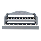 Lit de repos capitonné taille double avec lit gigogne et ports de chargement USB/Type-C, beige