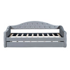 Lit de repos capitonné taille double avec lit gigogne et ports de chargement USB/Type-C, beige