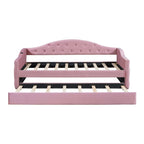 Lit de repos capitonné taille double avec lit gigogne et ports de chargement USB/Type-C, beige
