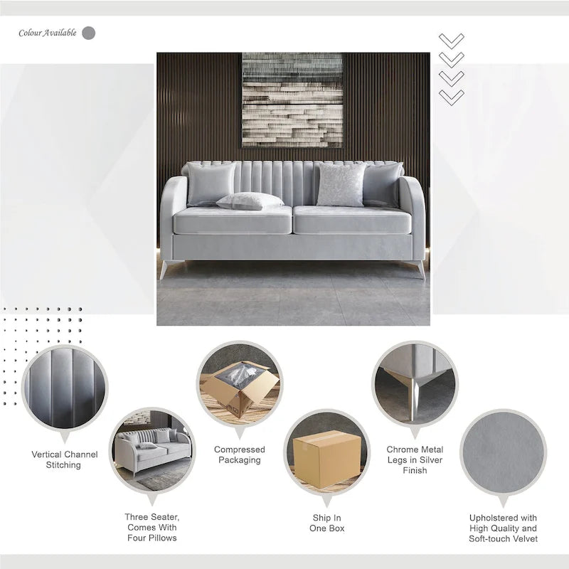 Canapé moderne en velours gris argenté