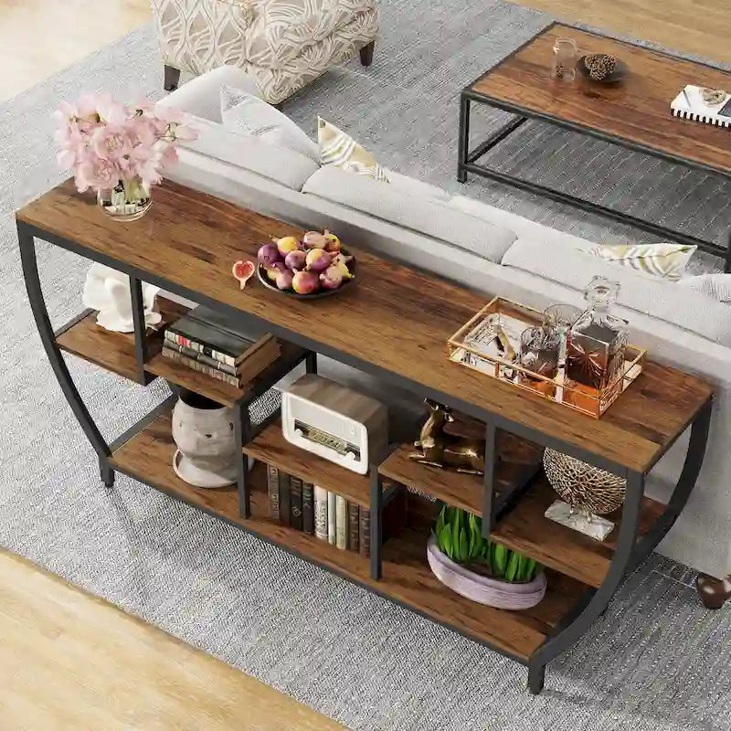 Console de 70,9 pouces avec 7 étagères – Table d'appoint étroite pour entrée et salon