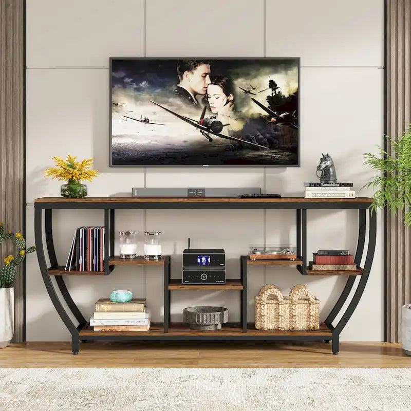 Console de 70,9 pouces avec 7 étagères – Table d'appoint étroite pour entrée et salon