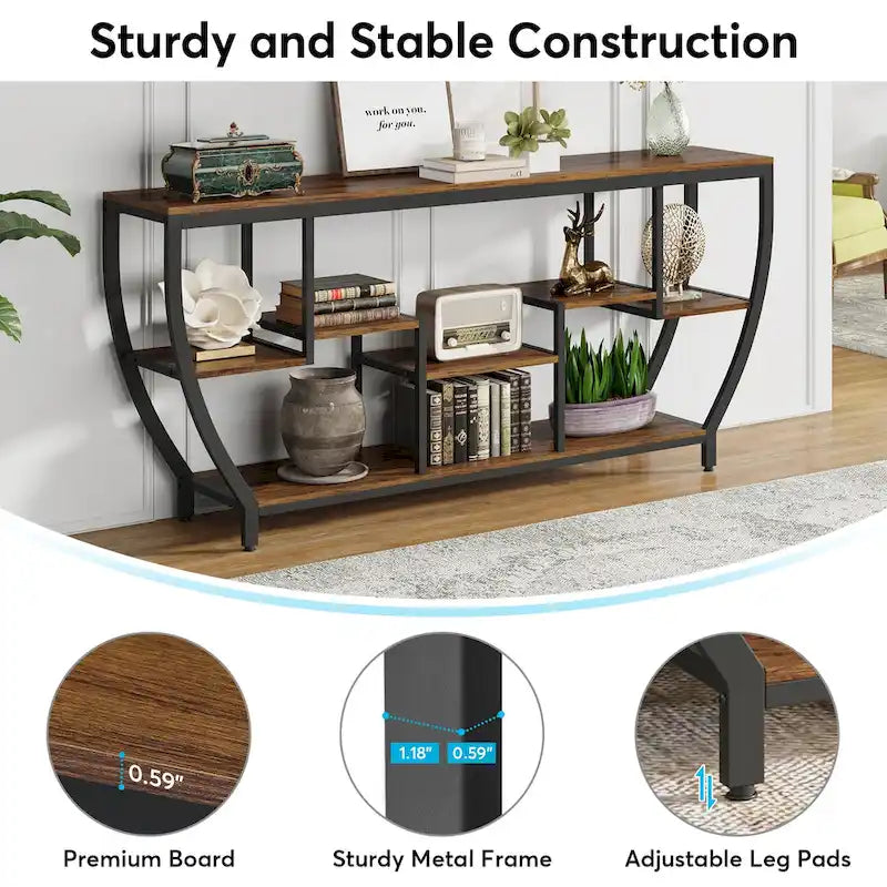 Console de 70,9 pouces avec 7 étagères – Table d'appoint étroite pour entrée et salon
