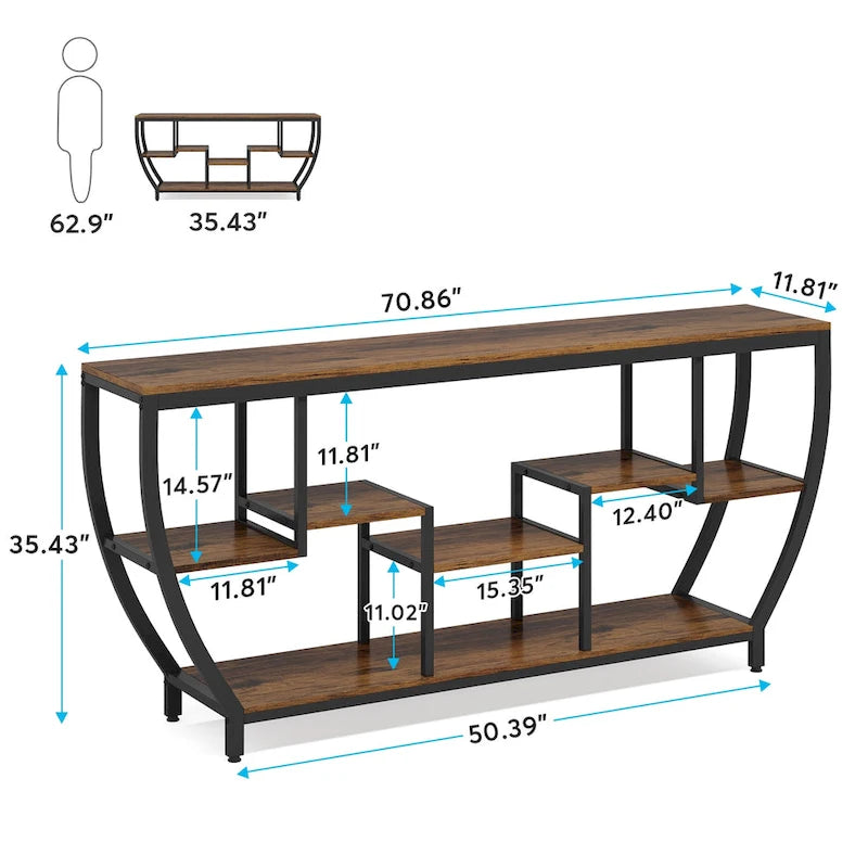 Console de 70,9 pouces avec 7 étagères – Table d'appoint étroite pour entrée et salon