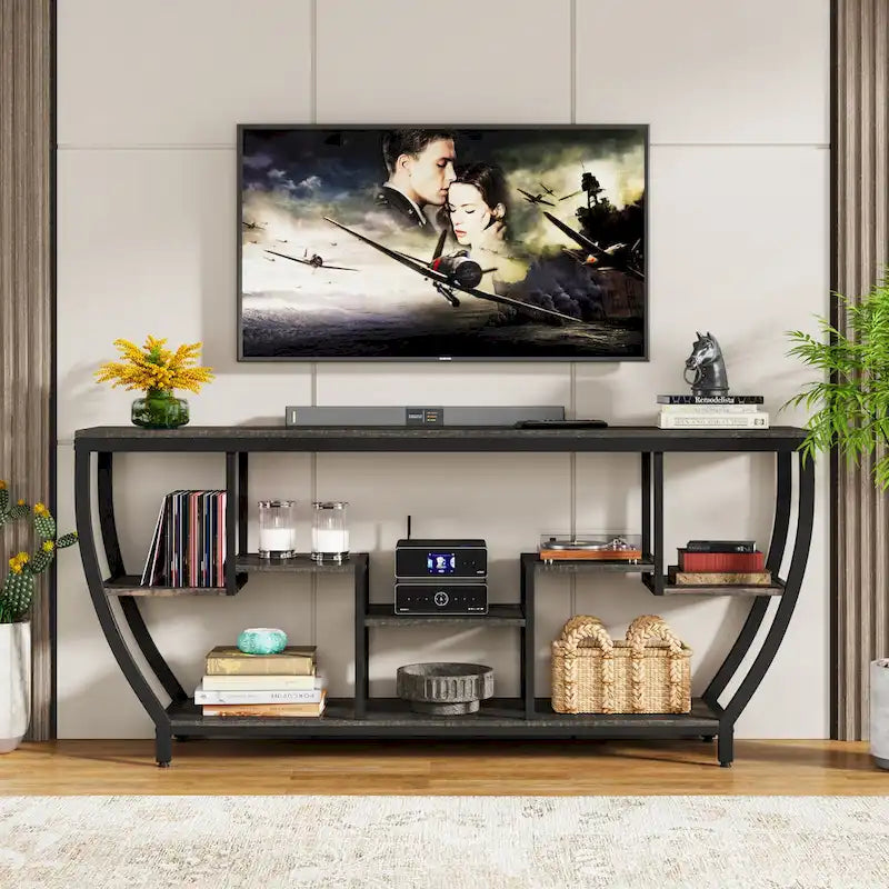 Console de 70,9 pouces avec 7 étagères – Table d'appoint étroite pour entrée et salon