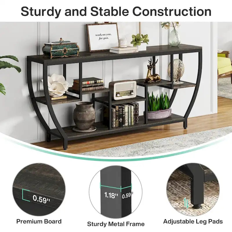 Console de 70,9 pouces avec 7 étagères – Table d'appoint étroite pour entrée et salon