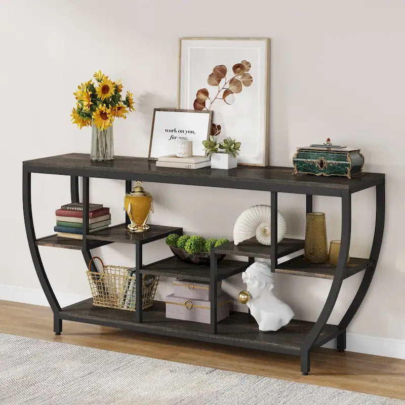 Console de 70,9 pouces avec 7 étagères – Table d'appoint étroite pour entrée et salon