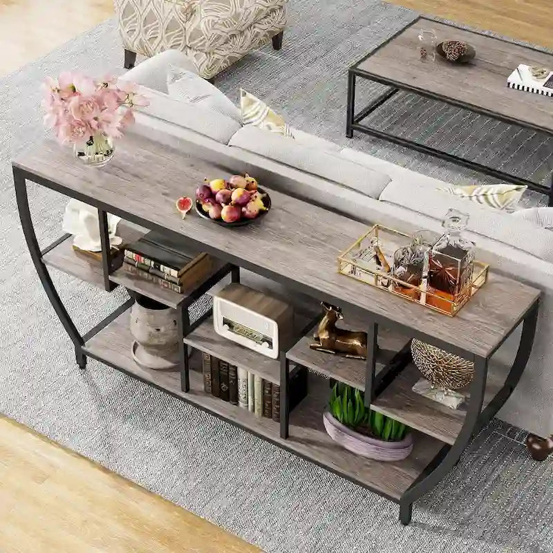 Console de 70,9 pouces avec 7 étagères – Table d'appoint étroite pour entrée et salon