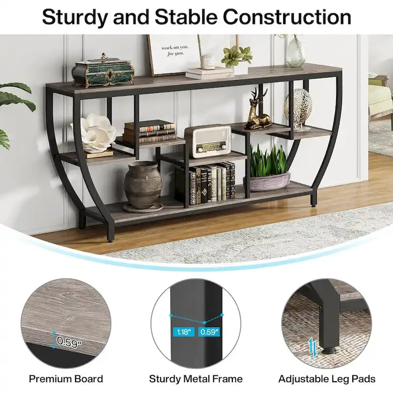 Console de 70,9 pouces avec 7 étagères – Table d'appoint étroite pour entrée et salon