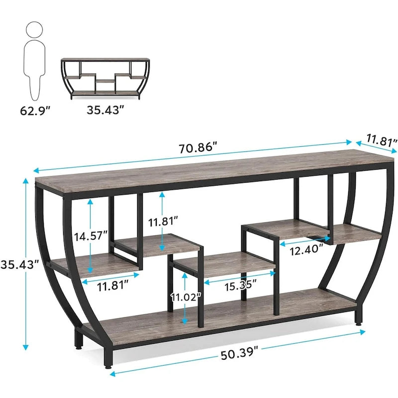 Console de 70,9 pouces avec 7 étagères – Table d'appoint étroite pour entrée et salon