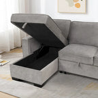 Canapé-lit d'angle réversible avec lit gigogne, ports USB, porte-gobelets et méridienne de rangement