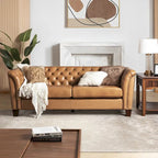Canapé 210 cm en cuir véritable capitonné de style Chesterfield