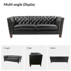 Canapé 210 cm en cuir véritable capitonné de style Chesterfield