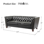 Canapé 210 cm en cuir véritable capitonné de style Chesterfield