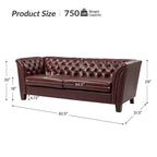 Canapé 210 cm en cuir véritable capitonné de style Chesterfield
