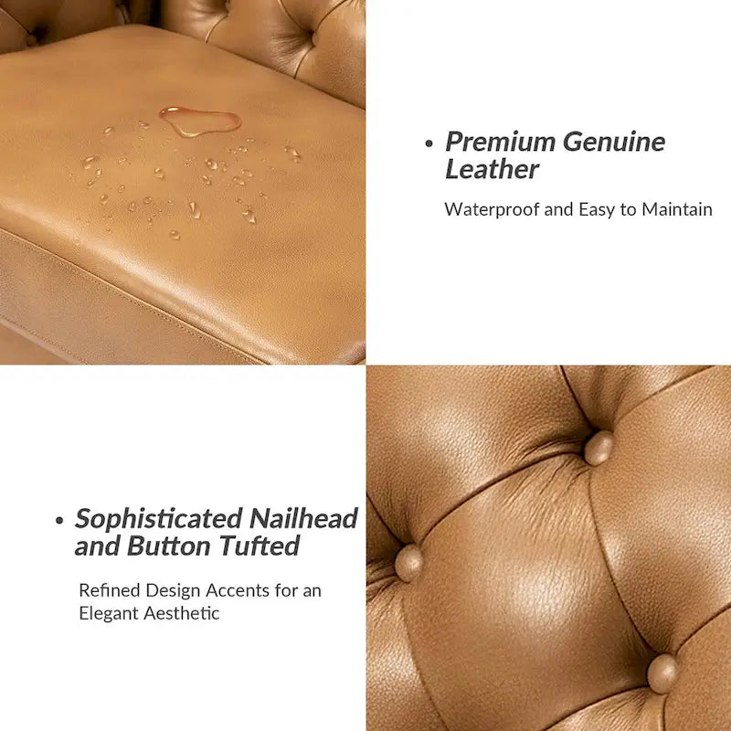 Canapé 210 cm en cuir véritable capitonné de style Chesterfield
