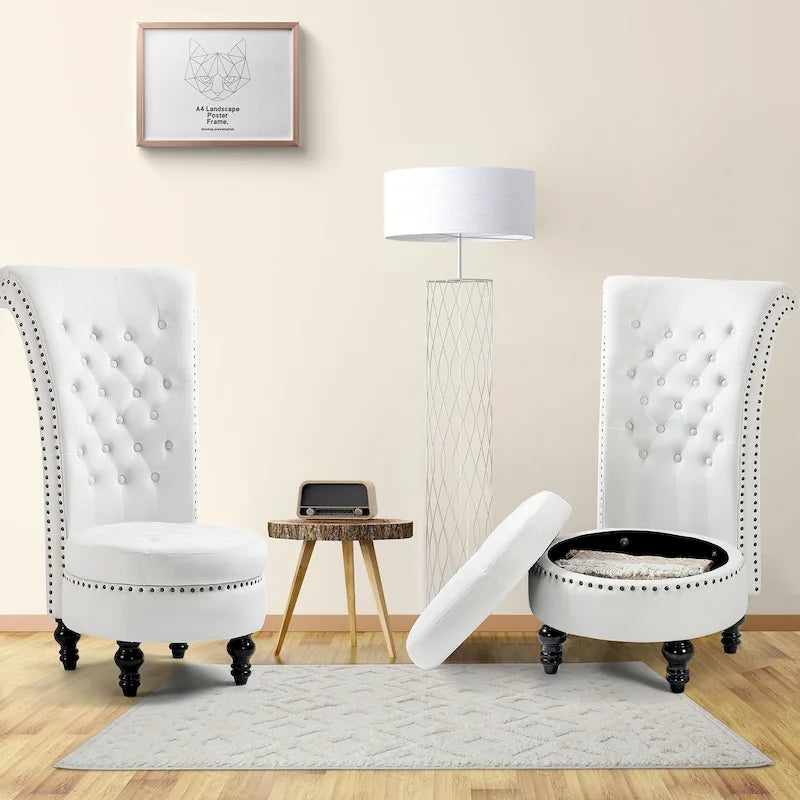 Lot de 2 chaises d'appoint hautes sans accoudoirs en velours avec rangement