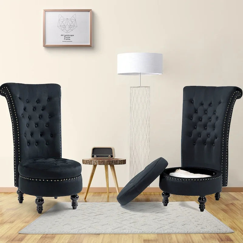 Lot de 2 chaises d'appoint hautes sans accoudoirs en velours avec rangement