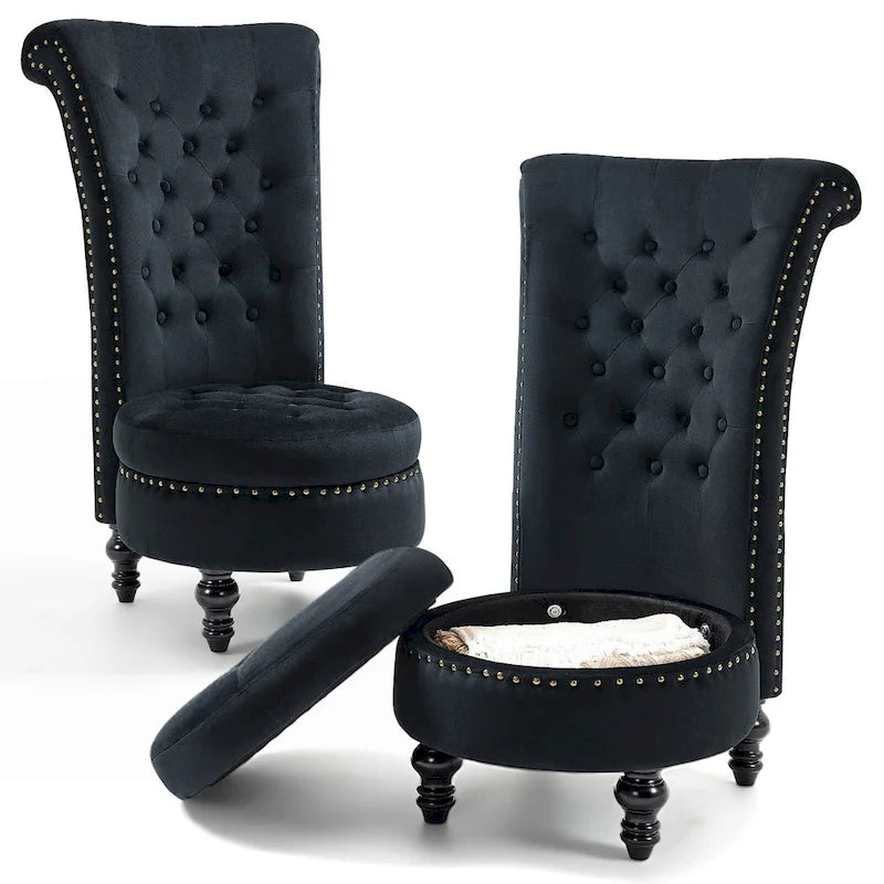 Lot de 2 chaises d'appoint hautes sans accoudoirs en velours avec rangement