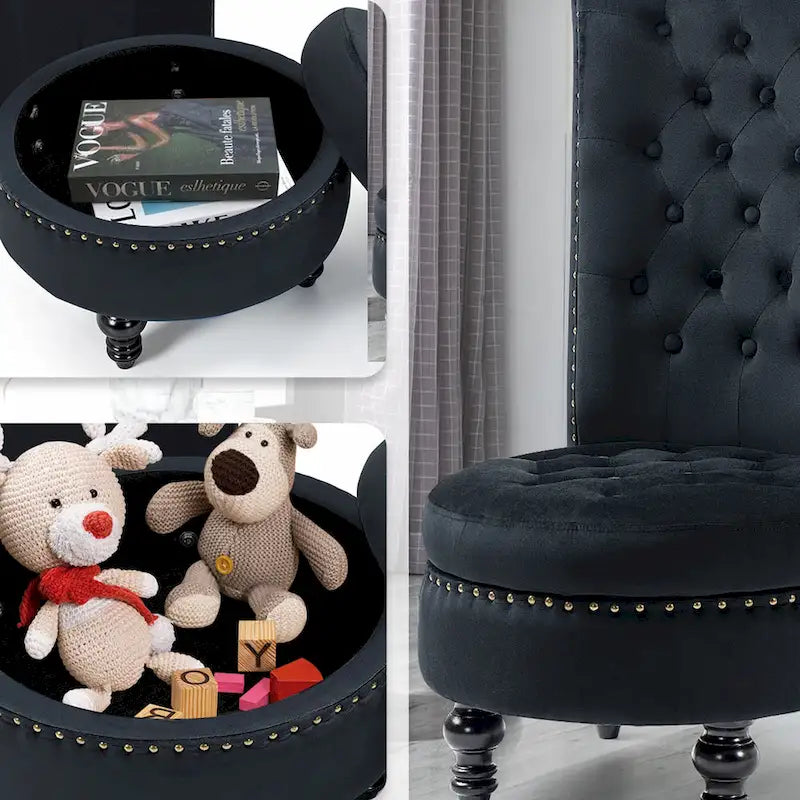 Lot de 2 chaises d'appoint hautes sans accoudoirs en velours avec rangement