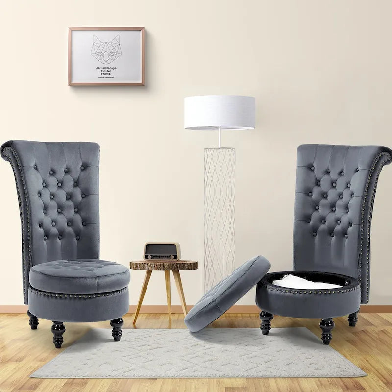 Lot de 2 chaises d'appoint hautes sans accoudoirs en velours avec rangement