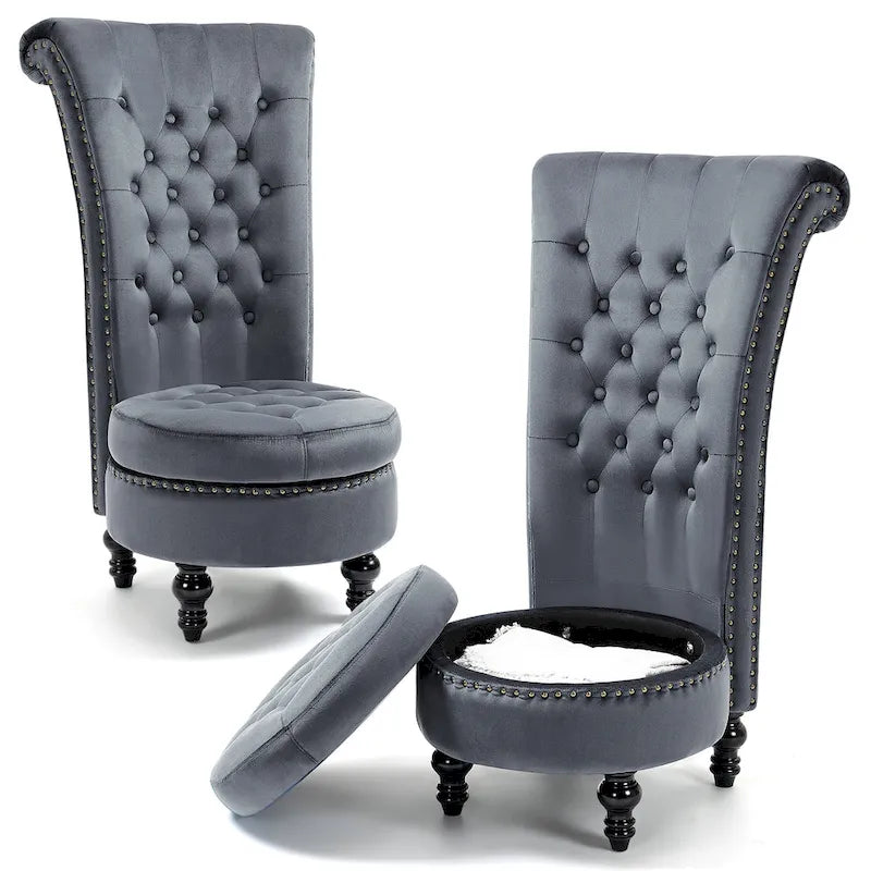 Lot de 2 chaises d'appoint hautes sans accoudoirs en velours avec rangement