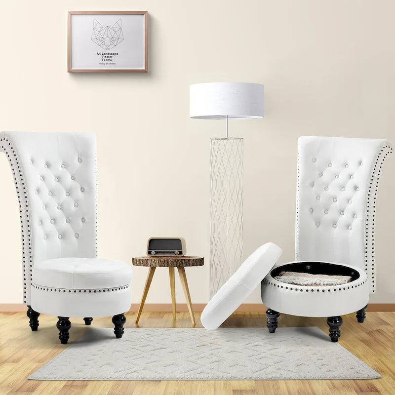 Lot de 2 chaises d'appoint hautes sans accoudoirs en velours avec rangement