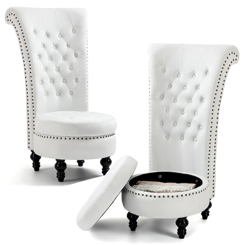 Lot de 2 chaises d'appoint hautes sans accoudoirs en velours avec rangement