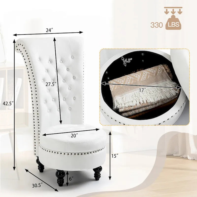 Lot de 2 chaises d'appoint hautes sans accoudoirs en velours avec rangement