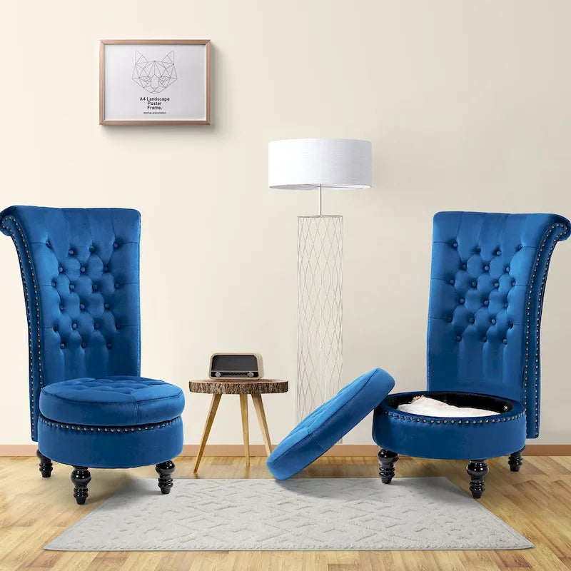 Lot de 2 chaises d'appoint hautes sans accoudoirs en velours avec rangement