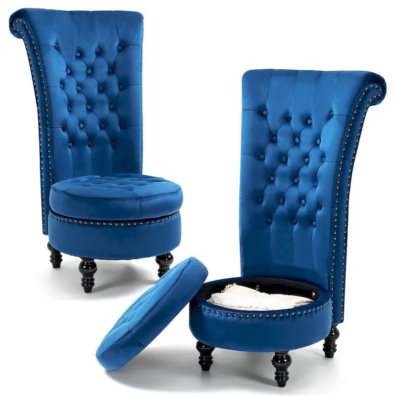 Lot de 2 chaises d'appoint hautes sans accoudoirs en velours avec rangement