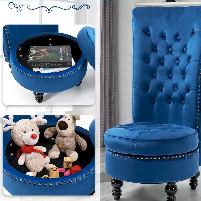 Lot de 2 chaises d'appoint hautes sans accoudoirs en velours avec rangement