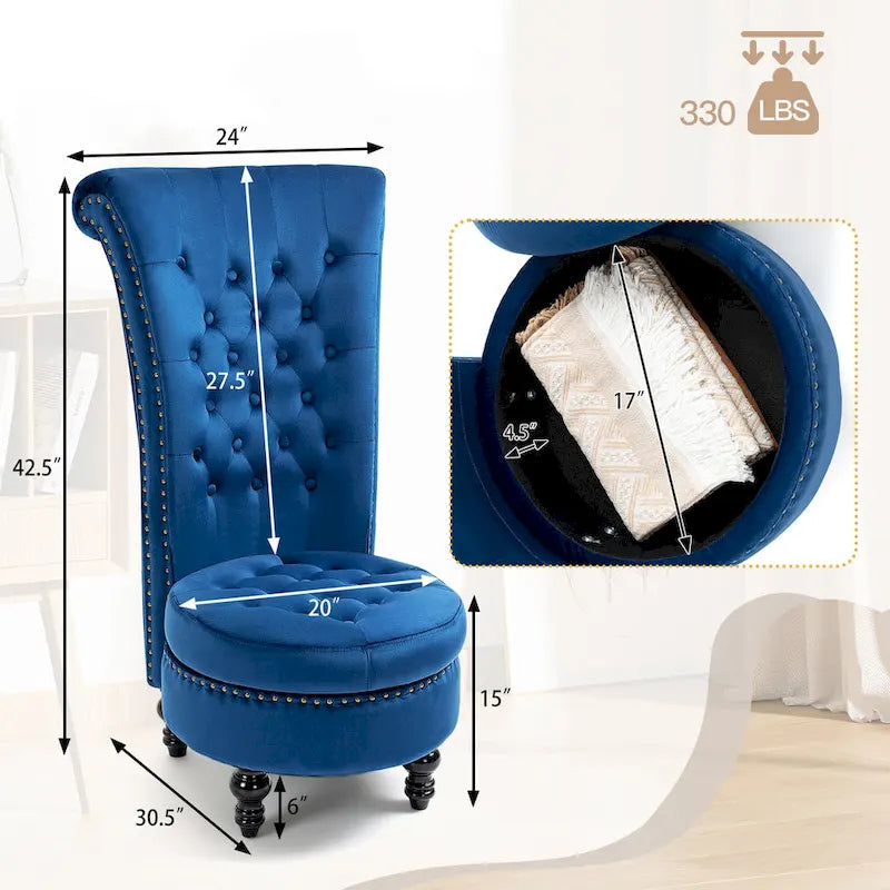 Lot de 2 chaises d'appoint hautes sans accoudoirs en velours avec rangement