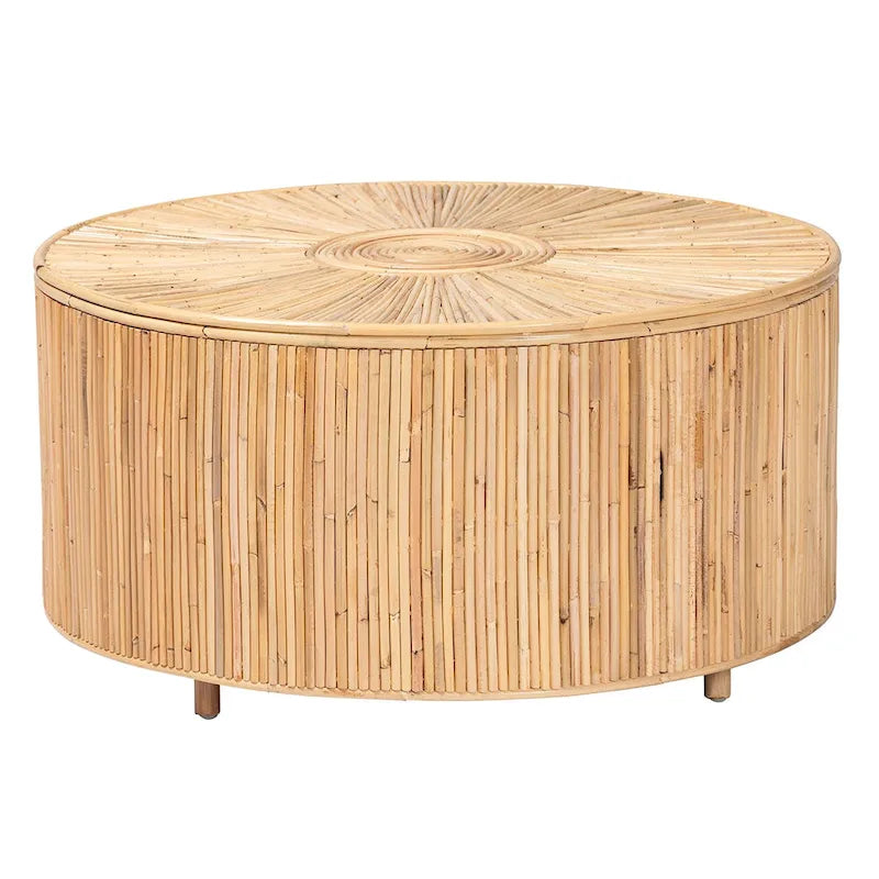 Table basse ronde en rotin avec pieds minimalistes