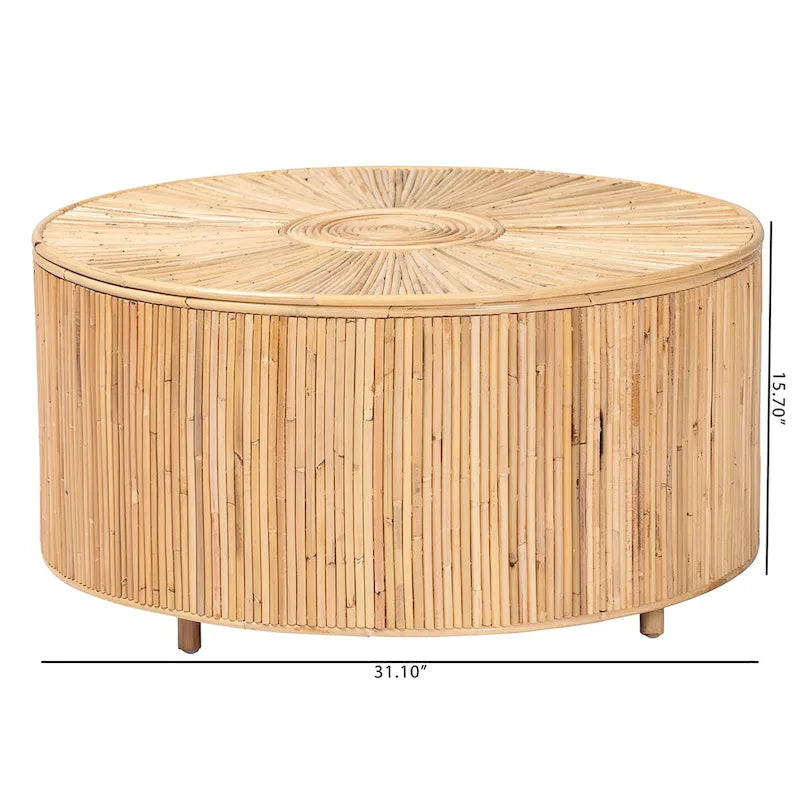 Table basse ronde en rotin avec pieds minimalistes
