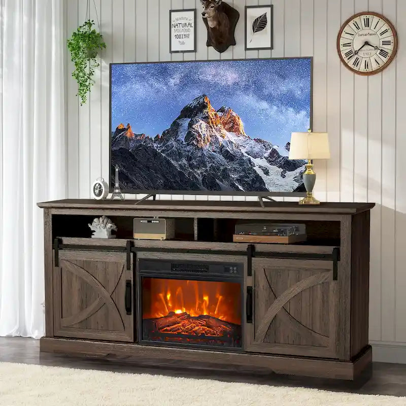 Meuble TV de 68 pouces avec insert de cheminée électrique de 23 pouces